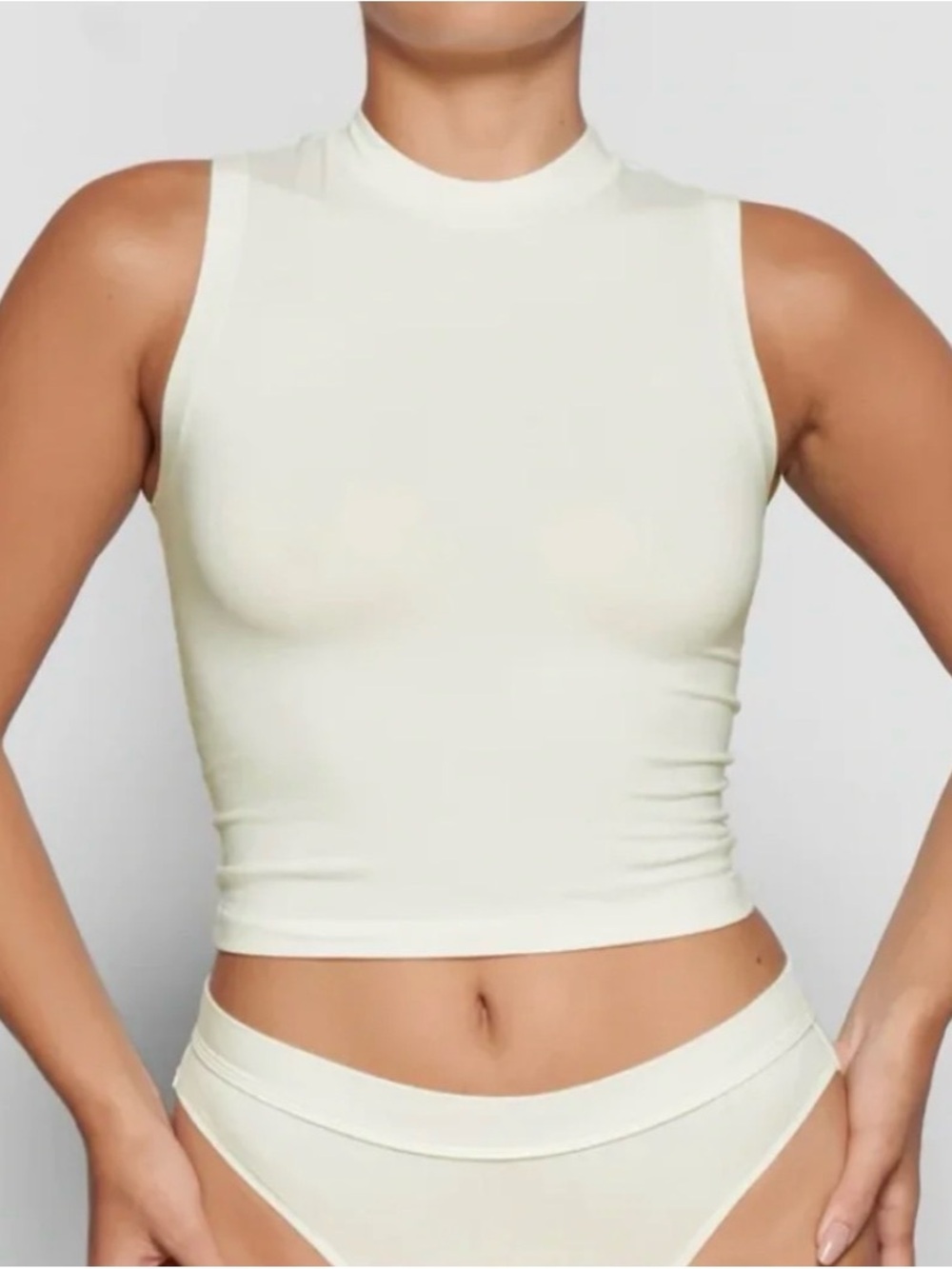 Skims Cotton Jersey Mock Neck Tank XS - Bone